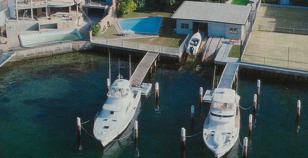 Aerial view of the deepwater jetty and boatshed at Bayview, Point Piper