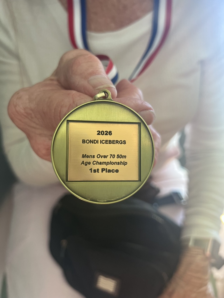 Bondi Icebergs medal engraved 2026 Mens Over 70 50m Age Championship 1st Place